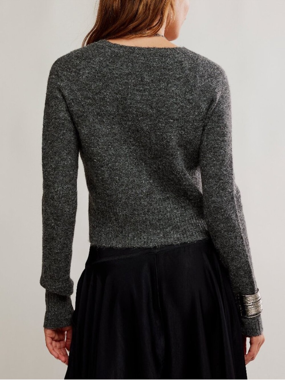 Free People School Girl Crop Cardigan Charcoal Gray Size Medium NWOT - Picture 2 of 8